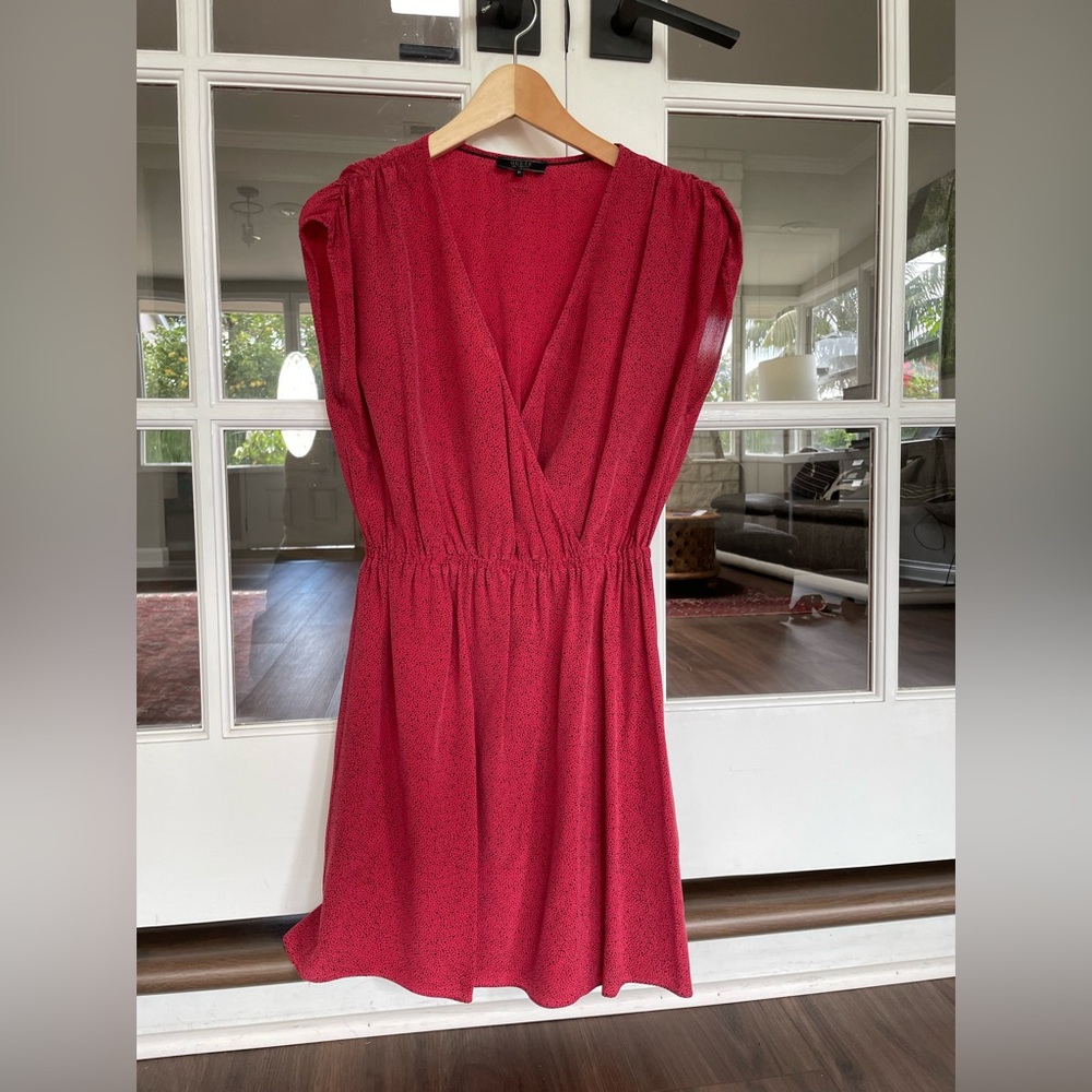 GUESS red silk wrap elastic waist dress size M
